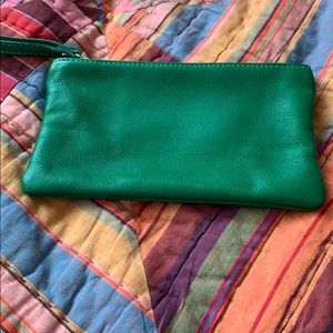 Green genuine leather clutch